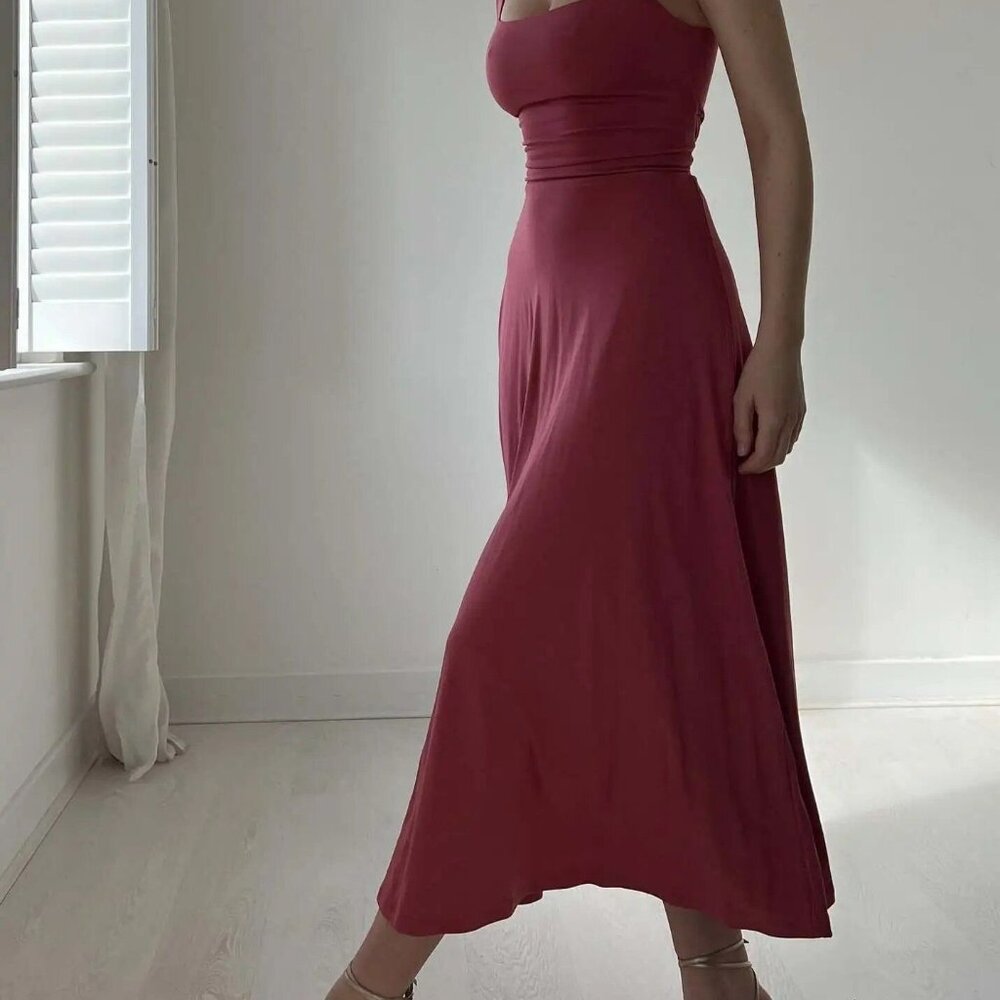 Women's Thick Strap Midi Formal Dress - Picture 4 of 7